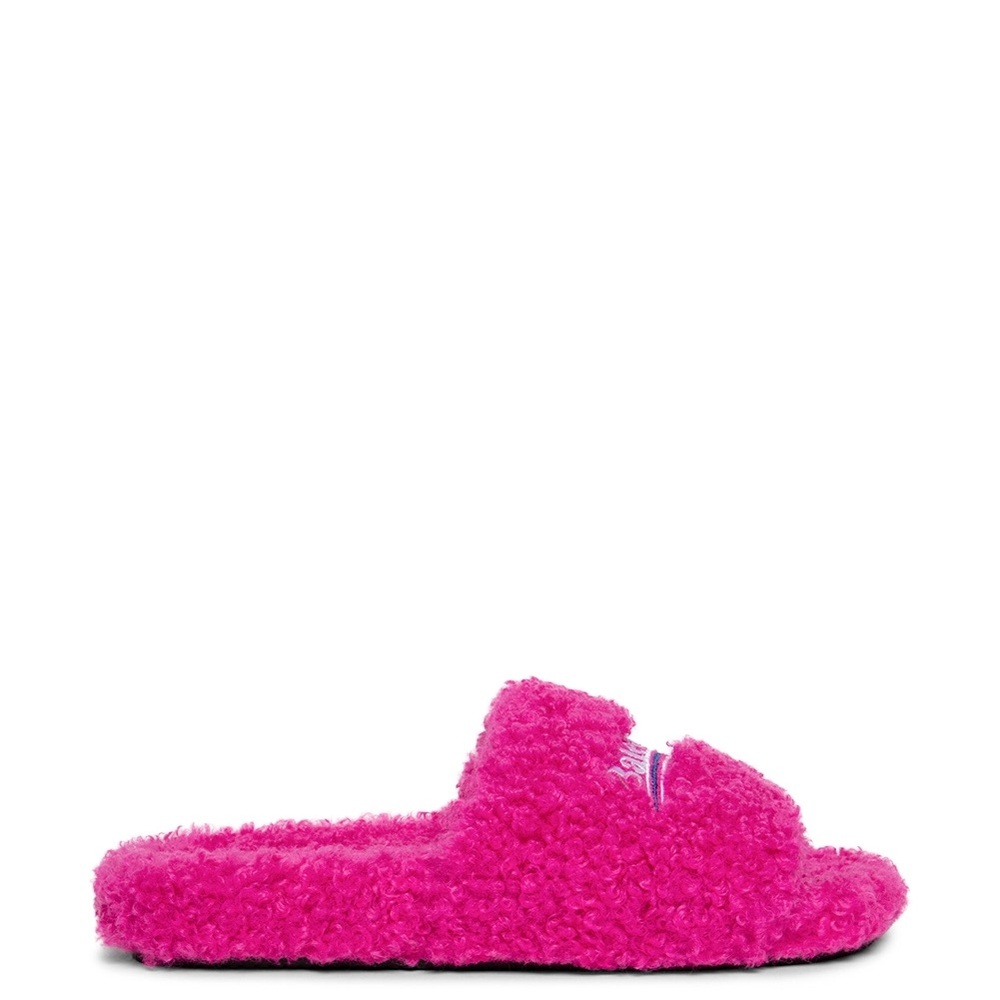 Balenciaga pink fur slides